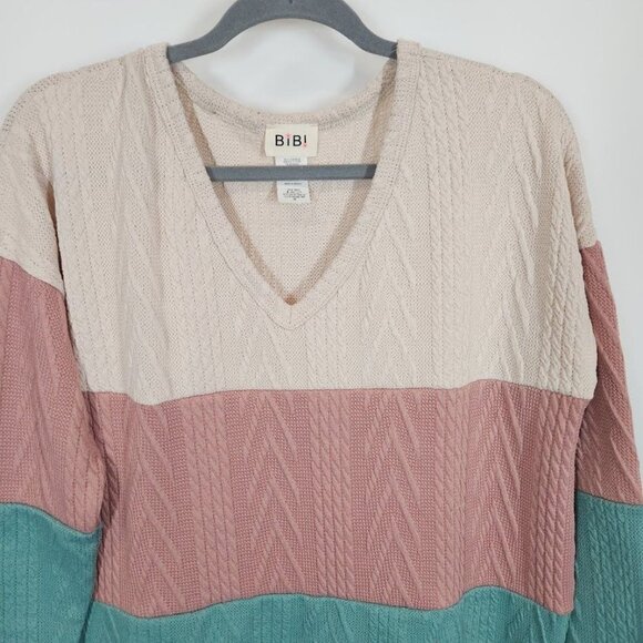 Bibi Colorblock V-Neck Sweater Size Medium - Picture 4 of 4